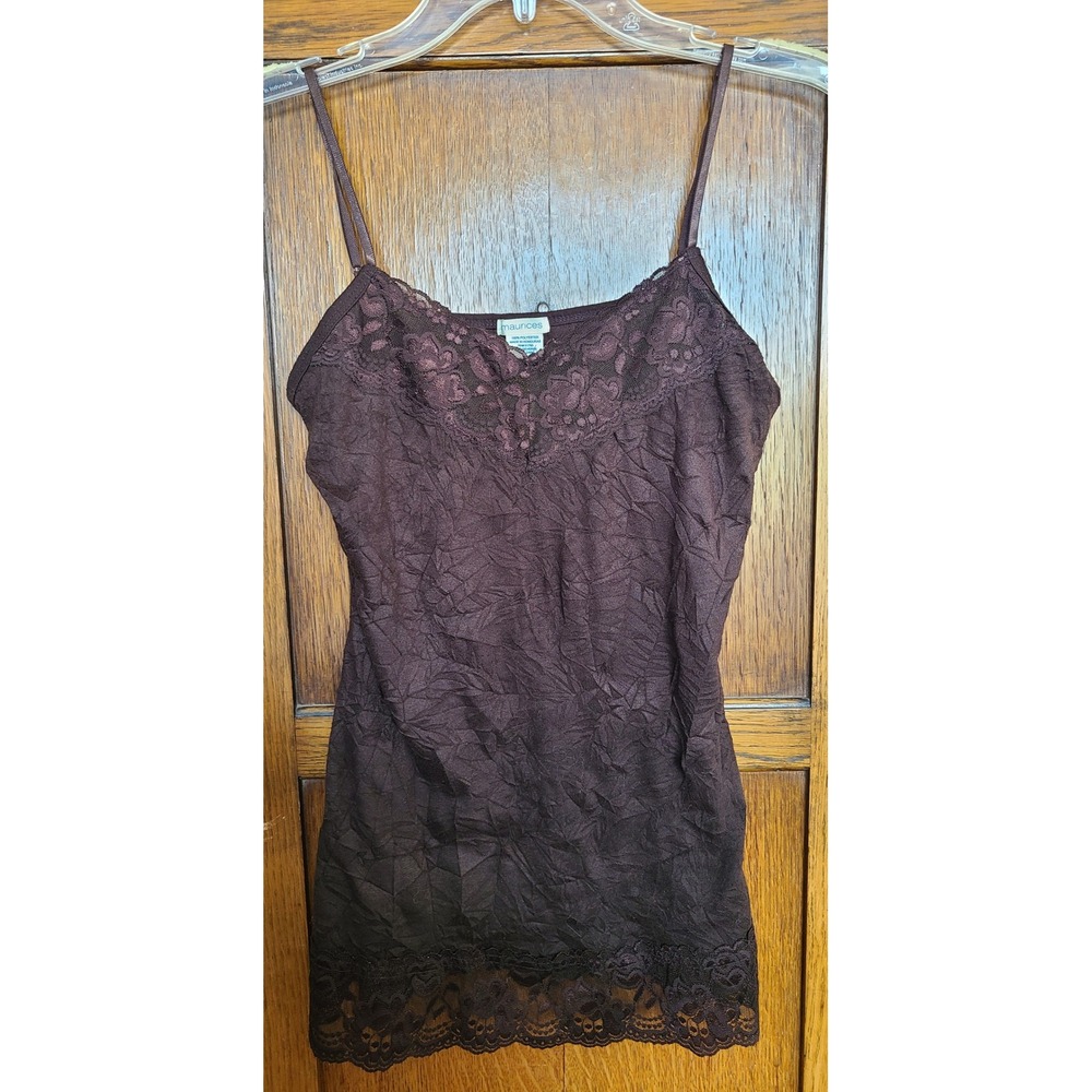 Maurices Y2K Brown Crinkle Lace Trim Camisole Tank Top Medium Babydoll